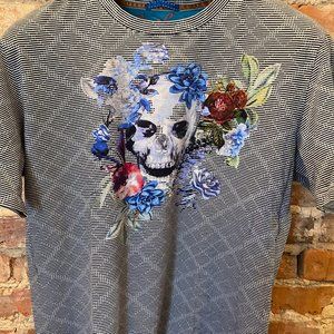 Robert Graham Floral Skull Striped T-Shirt M